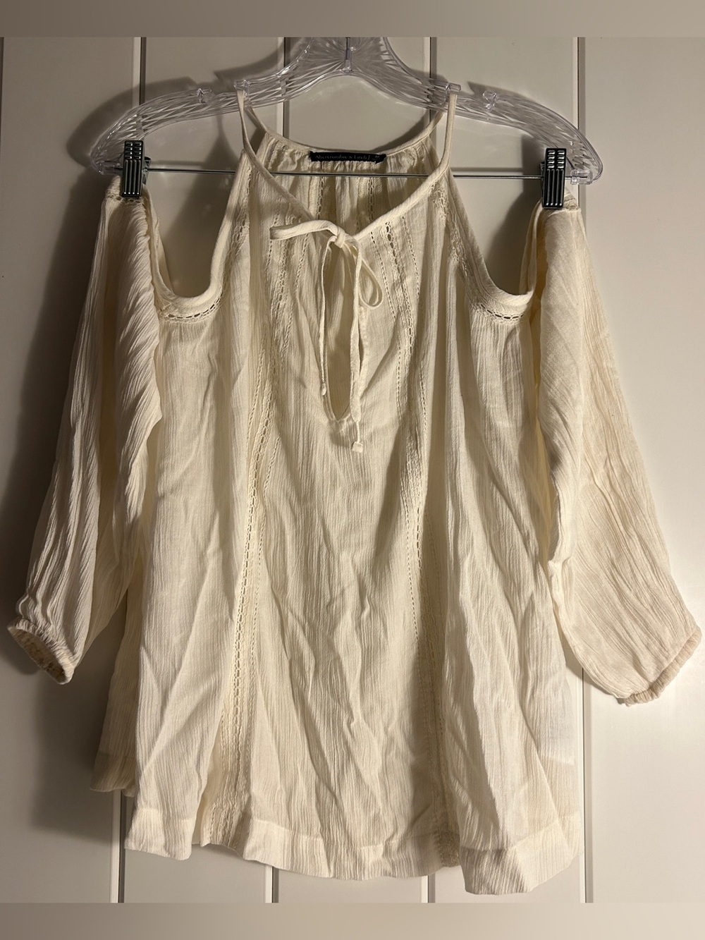 Abercrombie & Fitch boho top off white peasant lace blouse M med A&F 2010s
